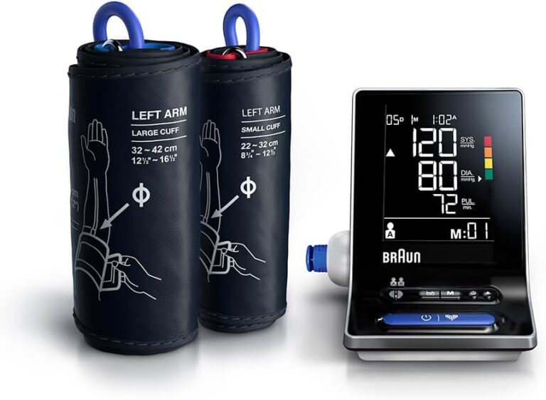Misuratore di pressione da braccio Braun ExactFit 3 con display retroilluminato e due bracciali