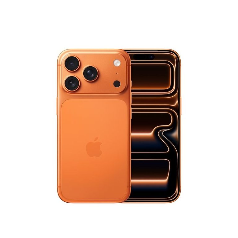 Smartphone Apple iPhone 17 Pro arancione cosmico, retro e schermo