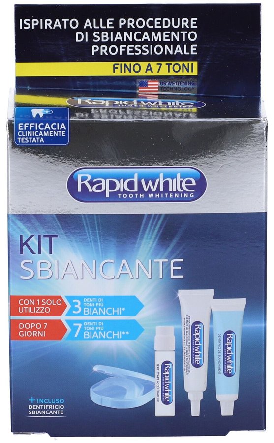Kit sbiancante Bionike Rapid White con strisce, acceleratore e dentifricio