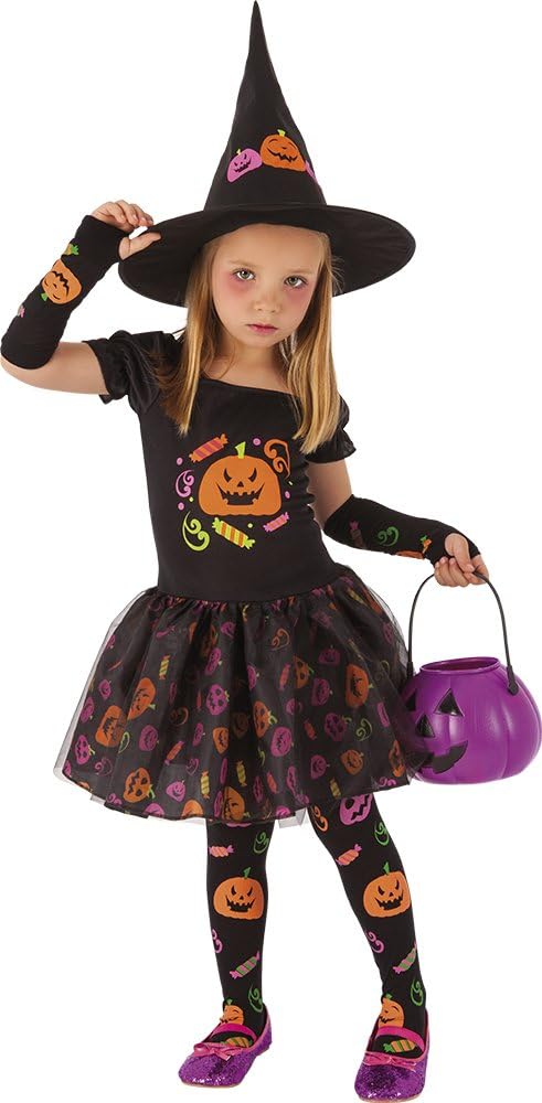 Costume da strega Candy per bambina Rubie's con vestito in tulle, maniche, calze e cappello