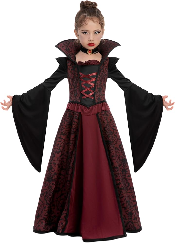Costume di Halloween da vampira vittoriana per bambina Spooktacular Creations con abito lungo e colletto alto