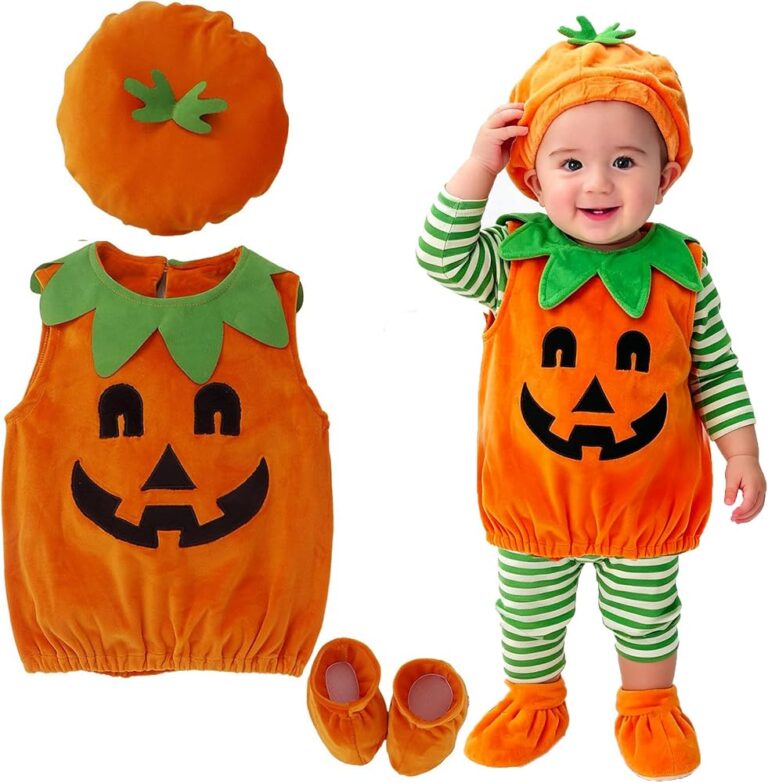 Costume da zucca per neonato Hifot con pagliaccetto, cappello e scarpine in misto cotone