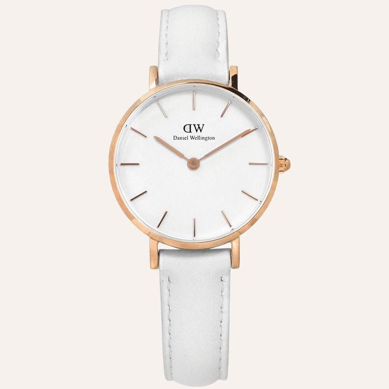 Orologio da donna Daniel Wellington Petite Bondi oro rosa con cinturino in pelle bianca