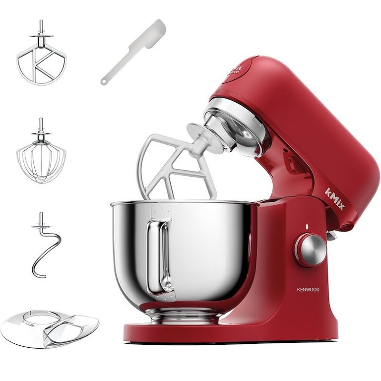 Impastatrice planetaria Kenwood kMix KMX751 rossa con frusta K, frusta a filo, gancio e paraschizzi