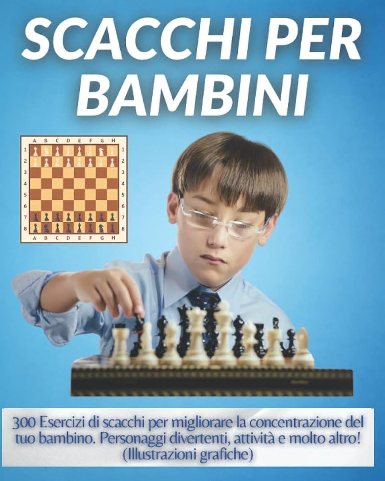 Copertina di Scacchi per Bambini: 300 esercizi di Brilliant Chess Minds con un bambino concentrato davanti alla scacchiera