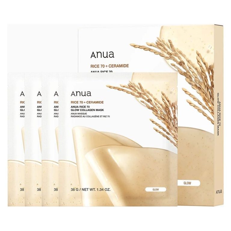 Confezione di maschere in idrogel Anua Rice 70 + Ceramide Glow Collagen Mask