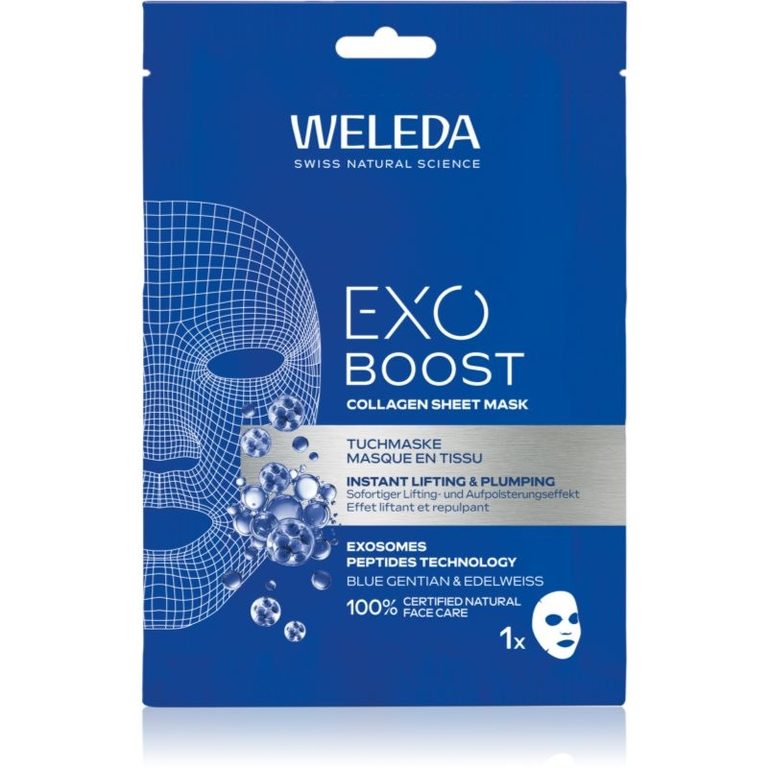 Busta della maschera in tessuto Weleda Exo Boost Collagen Sheet Mask
