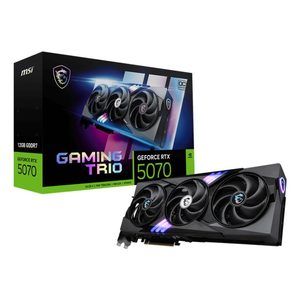Scheda video MSI GeForce RTX 5070 12G Gaming Trio OC con tre ventole e confezione