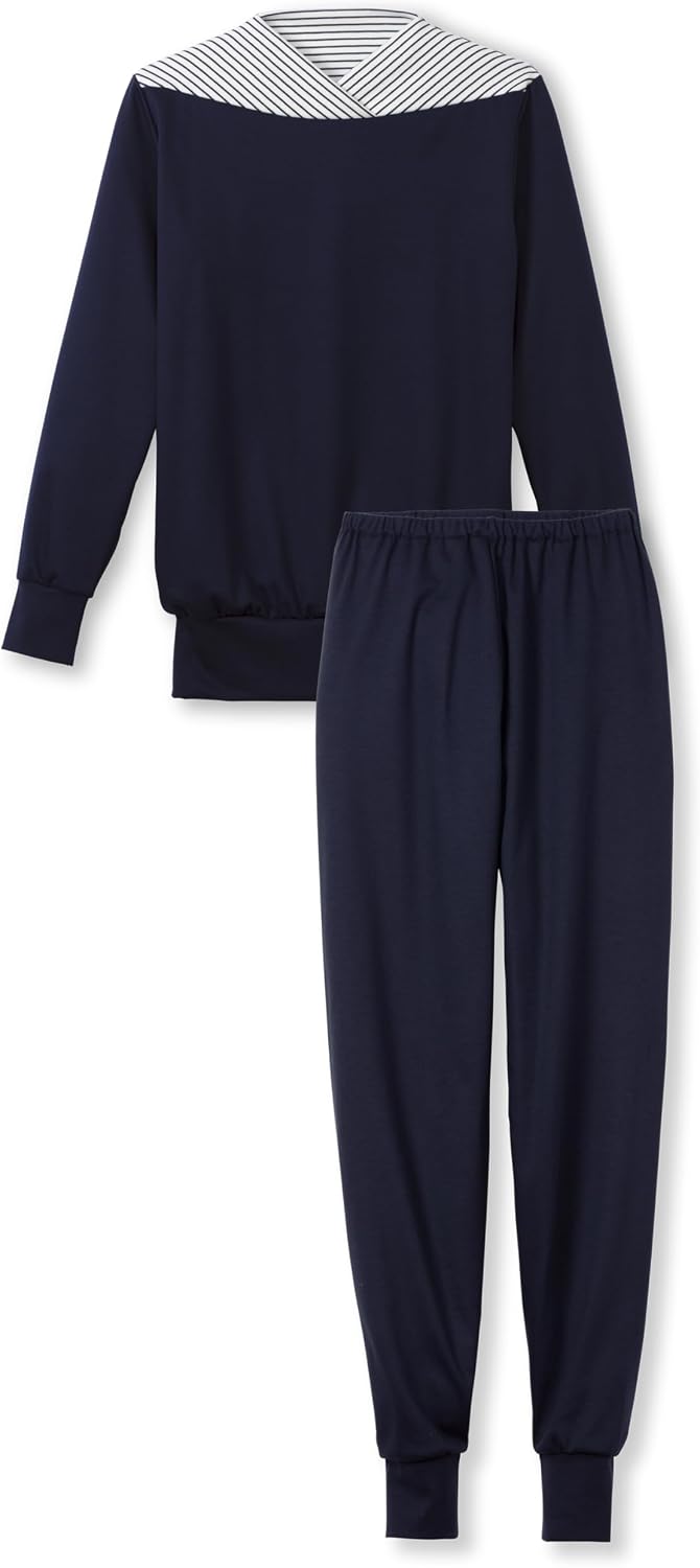 Pigiama da donna CALIDA Soulmate in cotone blu notte con maglia a manica lunga e pantaloni con polsini