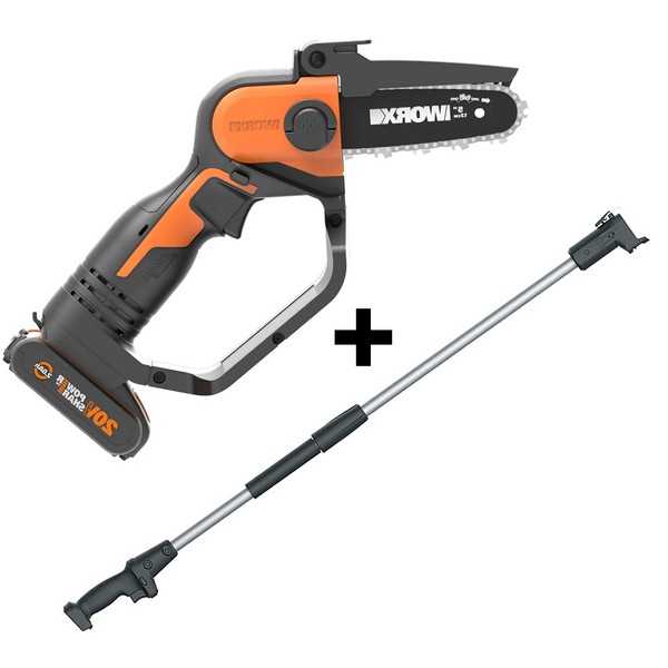Mini motosega a batteria Worx WG324E con prolunga