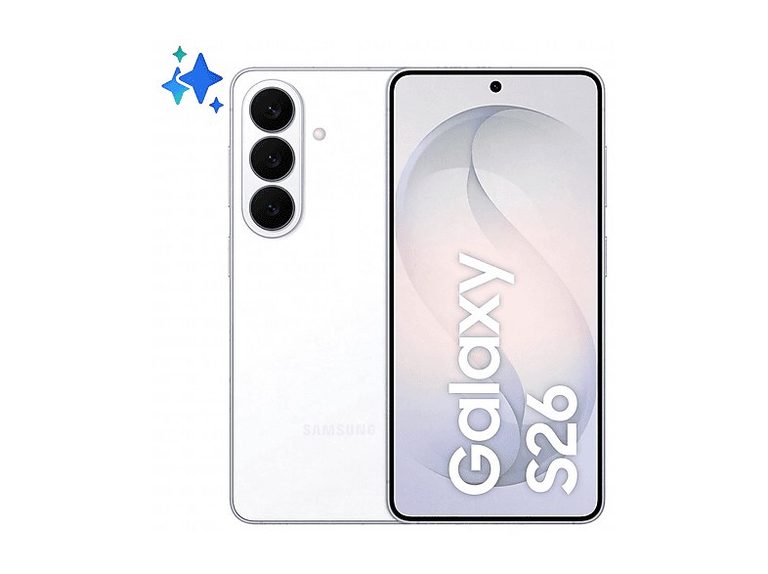 Smartphone Samsung Galaxy S26 bianco, retro e schermo