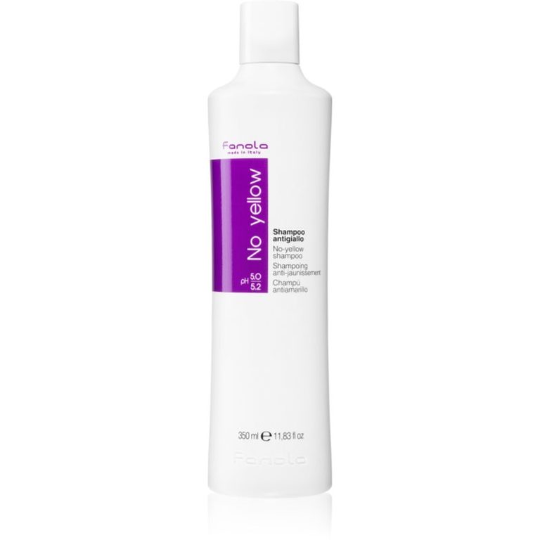 Shampoo antigiallo Fanola No Yellow in flacone viola e bianco